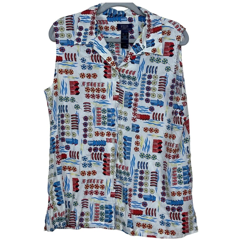 Vintage 90's Crazy Horse Liz Claiborne Sleeveless Beach Blouse Women's XL